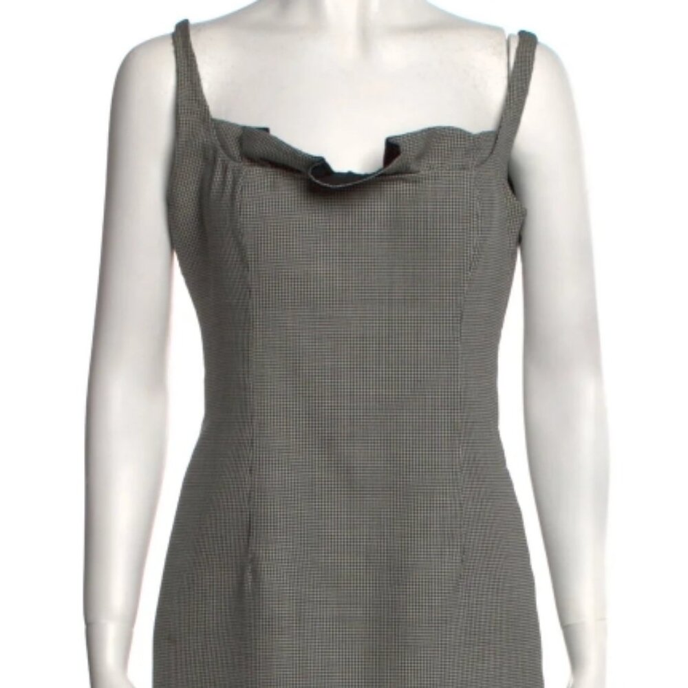 NWOT VALENTINO WOOL KNEE-LENGTH HOUNDSTOOTH RUFFLE TRIM WOOL DRESS M $2495